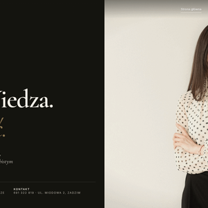 Hero section of aolegal.pl with the tagline "Calm. Knowledge. Efficiency." and a photo of attorney Aneta Ostraszewska