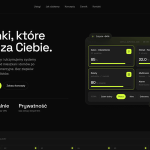 Autoika hero section with the tagline "Buildings that think for you" and an interactive home control panel mockup