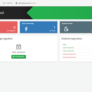 Dashboard interface with event and login details