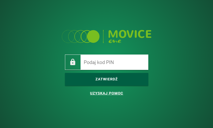 Ekran logowania z polem na kod PIN