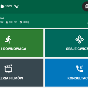 Ekran interfejsu aplikacji zdrowotnej z różnymi opcjami