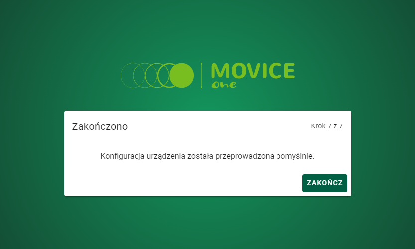 Zakończona konfiguracja urządzenia na zielonym tle