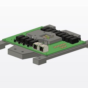 3D model of an electronic circuit board with connectors and components