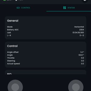 Screenshot of app showing control status and settings